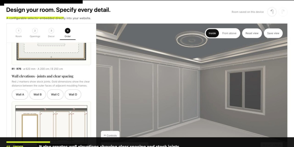 Wall elevation and finished room showing moulding frame proportions